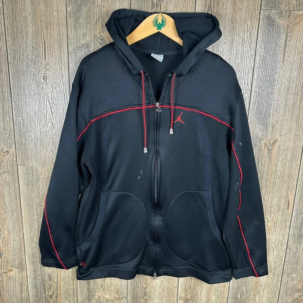 Jordan Vintage 00s Full Zip Hoodie Jacket Athletic Training Black Red Accents